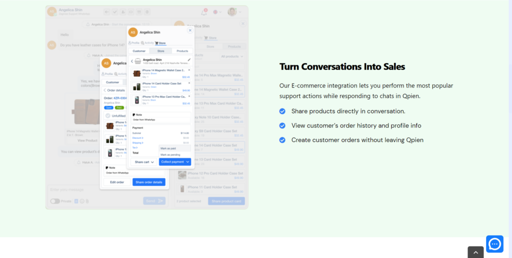 qpien live chat, customer communication, e-commerce